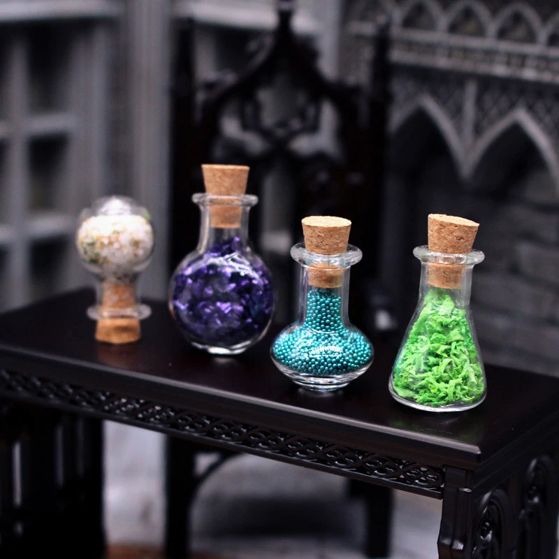 Hot 4Pcs Dollhouse Simulation Magic Potion Mineral Bottle Potion Mini Cork Glass Vials Halloween Decor Model Holiday Accessories - view 4