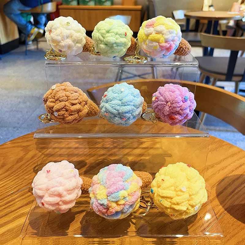 Plush Colorful Ice Cream Keychain Female Cute Cartoon Simulation Sweetener Couple Bag Pendant Small Gift Fashion Versatile Sweet