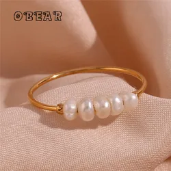 316L Stainless Steel Finely Freshwater Pearls Ring For Women High Quality Elegant Wedding Ring Accessories Jewelry