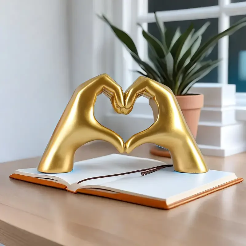 1PC Golden Heart Hand Statue, Mini Resin Valentine/Birthday Gift for Bedroom/Office/Entryway Decor w/Gift Box