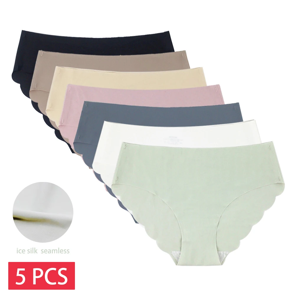 Ice Silk Seamless Panties For Women Intimate Briefs Low Waist M-XL 5 Pcs/set Multiple Color Female Lingerie