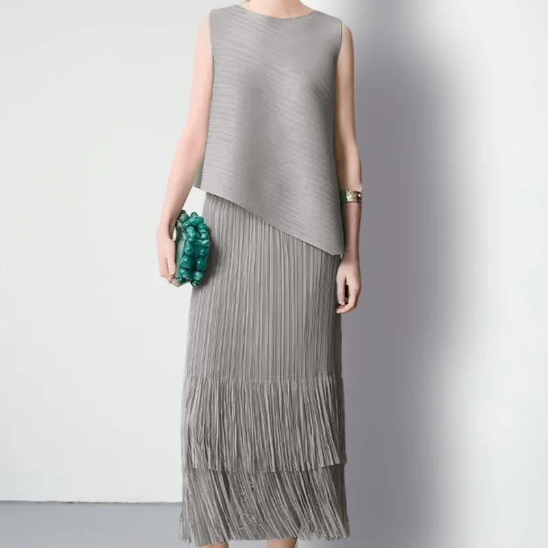 HKSH Spring Summer New Women Tide Young Style Y2K Contracted Fashion Ins Elegant Temperament Pleated Fabricevening Dress HK5086