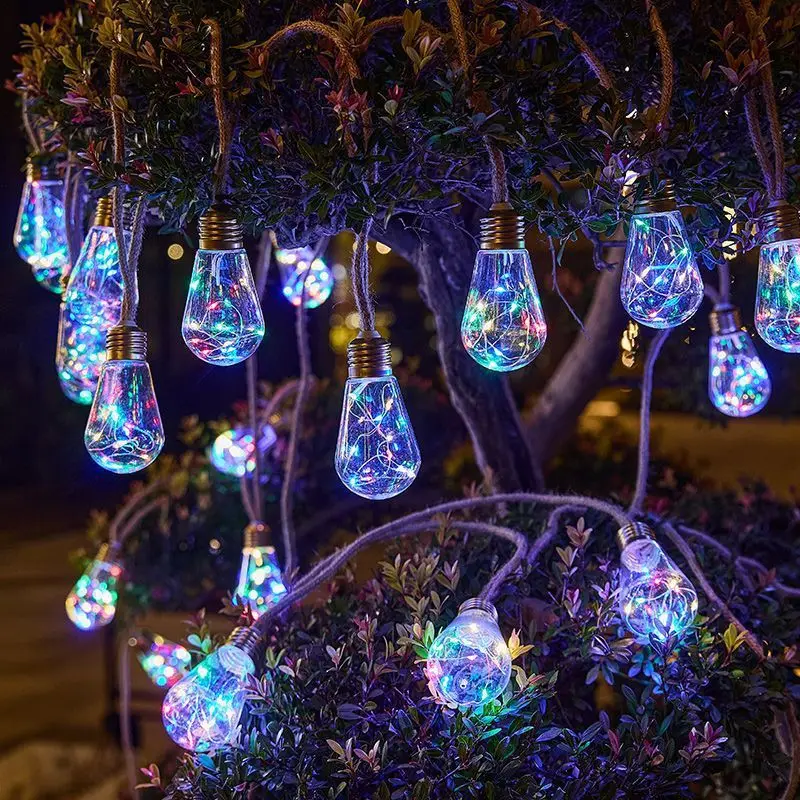 

1 шт. 7,5 м 16 LED гирлянда-шары из пеньковой веревки на медной проволоке, на солнечной батарее, для кемпинга, украшения двора и создания атмосферы