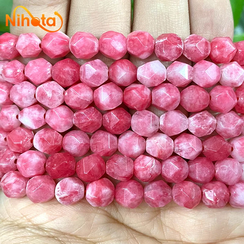 Natural Stone Beads Faceted Red Chalcedony Loose Beads DIY Bracelet Earrings Accessories 15\