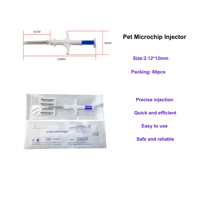 

Kit of 80 Rfid Tag Microchip Transponder 2.12*12mm with Injector for Dog Cat Identification