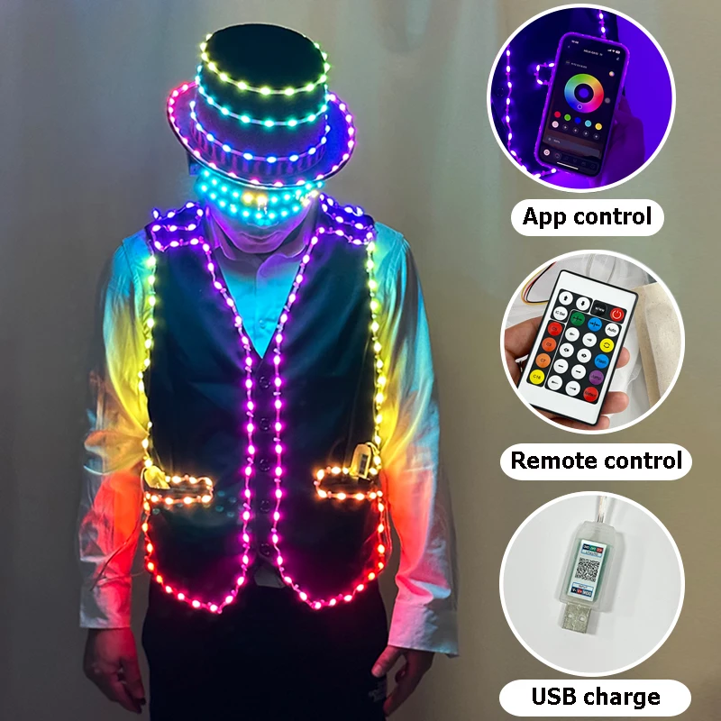 Future LED Robot Dance Suit Full Color LED vest Men's Bar Night Club Luminous performance Clothing Party Music Show Costume
