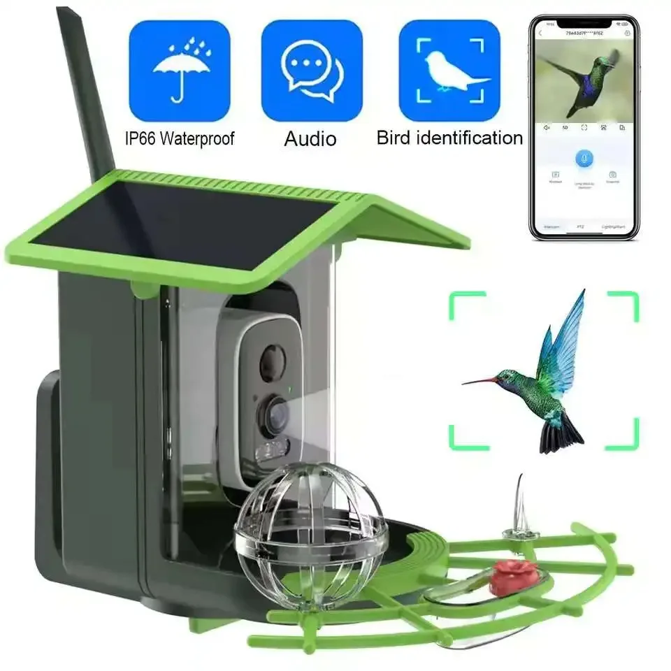 DIDSeth 4MP Bird Box Camera Solar Panel Powered 2K Color Night Vision IP66 with 4800mAh Battery  2-Way Audio for Birdwatching
