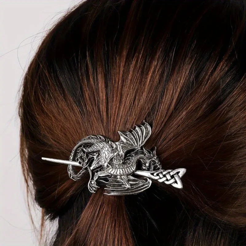 1PC Punk-Stil Vintage Viking Flying Dragon Legierung Haarnadel Musik Festival Party Rollenspiel Modische personalisierte Kopfbedeckung – Detail 5