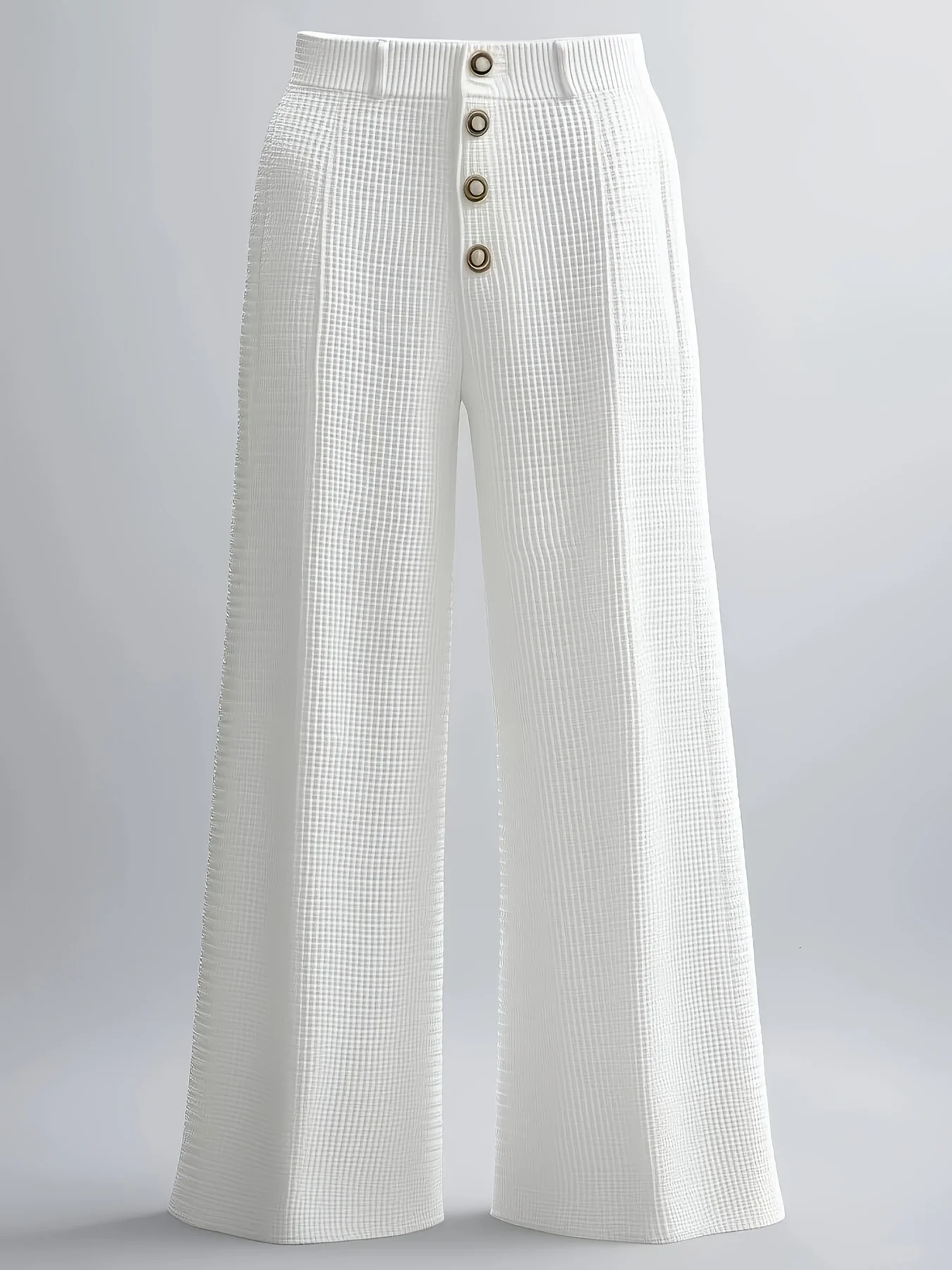 

Men's Buttons Mid Rise Waffle Wide Leg Pants