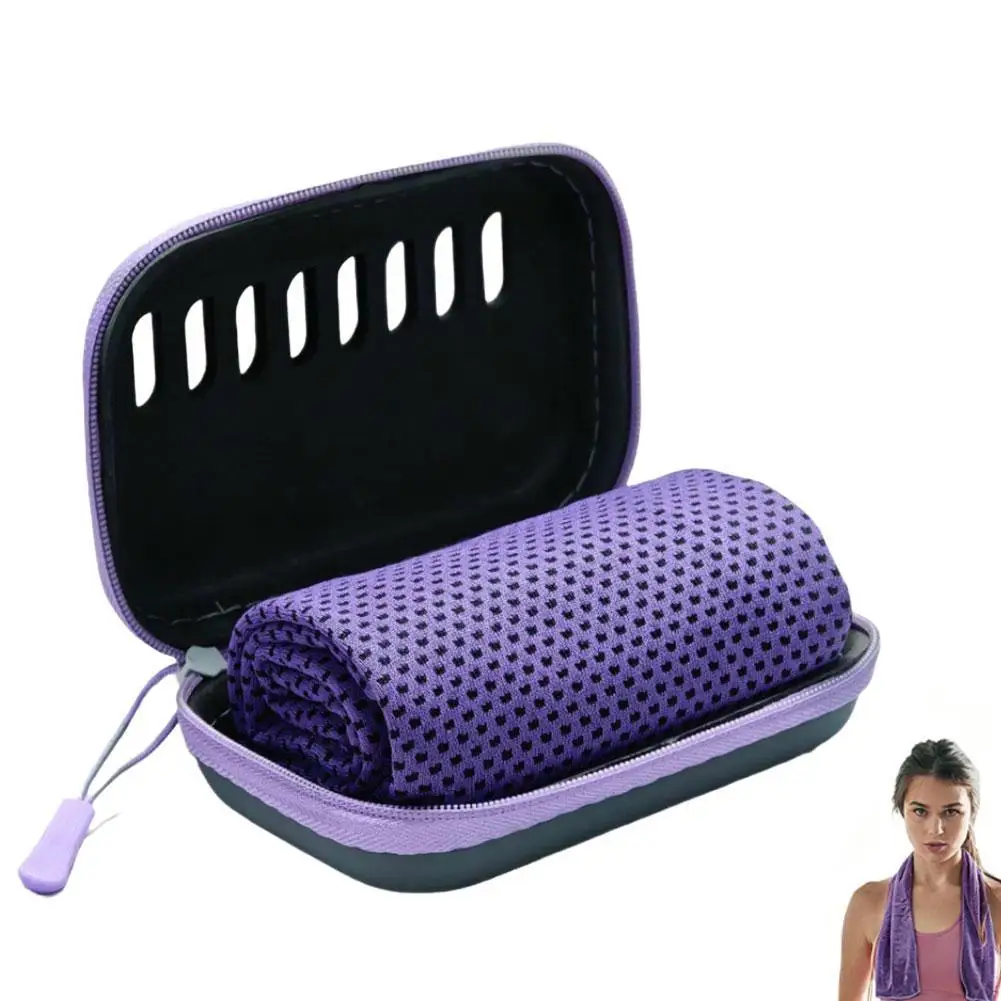 Quick Drying Cooling Towel Soft Breathable Chilly Sweat Absorption Cold Towel with Storage Box Sports Running Yoga Gym Club