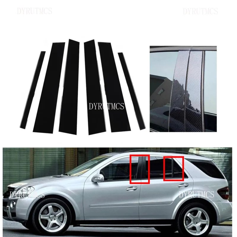 

6PCS Glossy Black Pillar Posts Fit For Mercedes ML-Class W164 2006 2007 2008 2009 2010 2011 Door Window Decoration Trim Cover