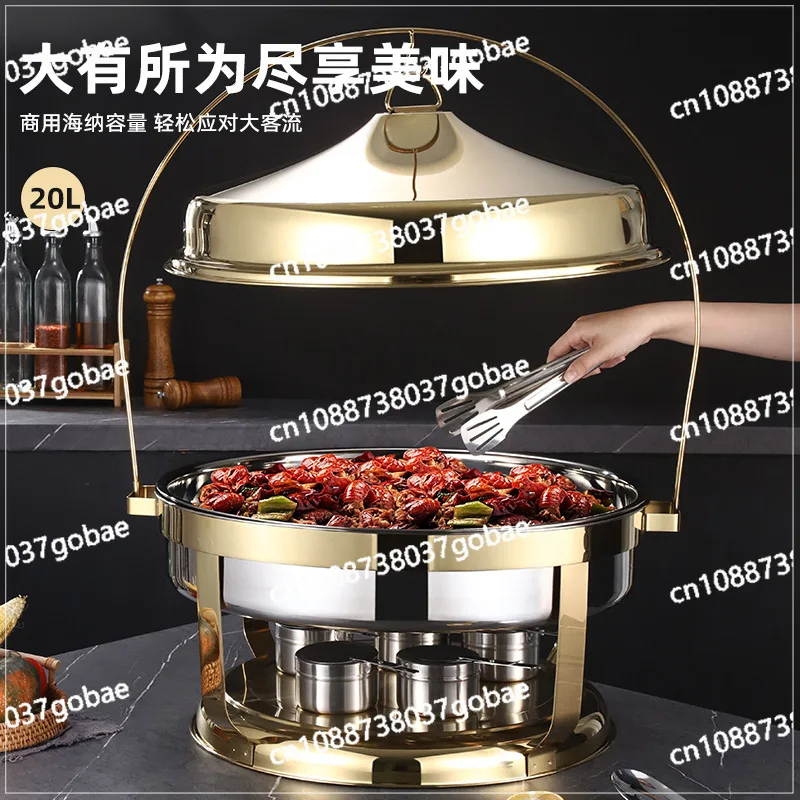 Large capacity 20L round hanging cover buffet pot Hotel commercial gold-plated stainless steel dining pot