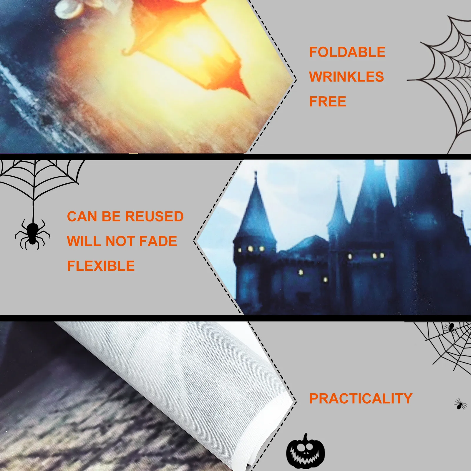 

Хэллоуинский декор: фон-реквизит, приветственная ткань, ковер с тыквами, настенный гобелен, подвесное одеяло, украшение для вечеринки в стиле «Дом с привидениями»