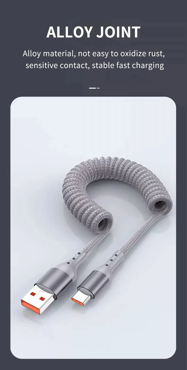 NNBILI Auto-Federkabel Typ C für iPhone 17 16 15 Xiaomi Samsung 100W PD 90 ° Winkelstecker Typ C Schnellladung für Macbook iPad Kabel – Detail 7