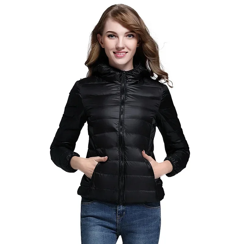 2026 Winter Women's Light Down Hooded Jacket,Red Blue Khaki Green Available,European Size S-XXL,Women Coats