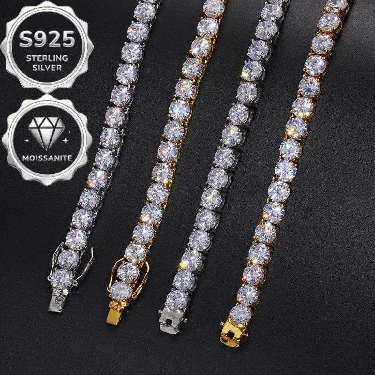 High quality VVS1 moissanite tennis necklace S925 pure silver moissanite 4MM necklace for men and women, perfect gift for hip-hop style luxury, Valentine's Day gift, party jewelry - view 5
