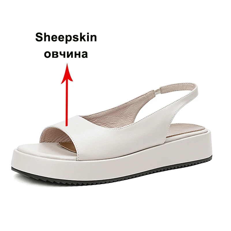 Meotina Women Genuine Leather Round Toe Platform Sandals Flats Sheepskin Ladies Fashion Casual Shoes Summer Spring Yellow