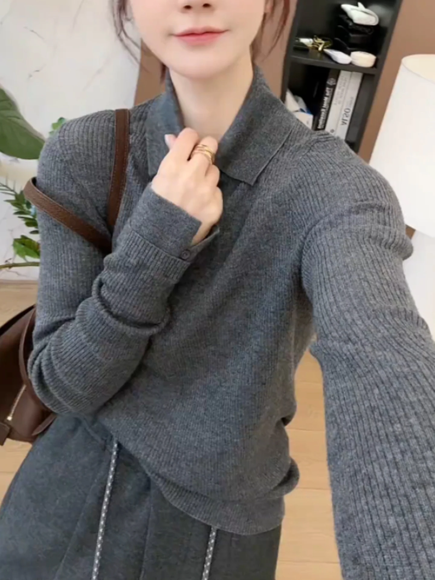 

Chic Korean Sle Long Sve Crew Ne Knit Top Comfortable Luxury Commute Friendly Women's Faion Premium Quali