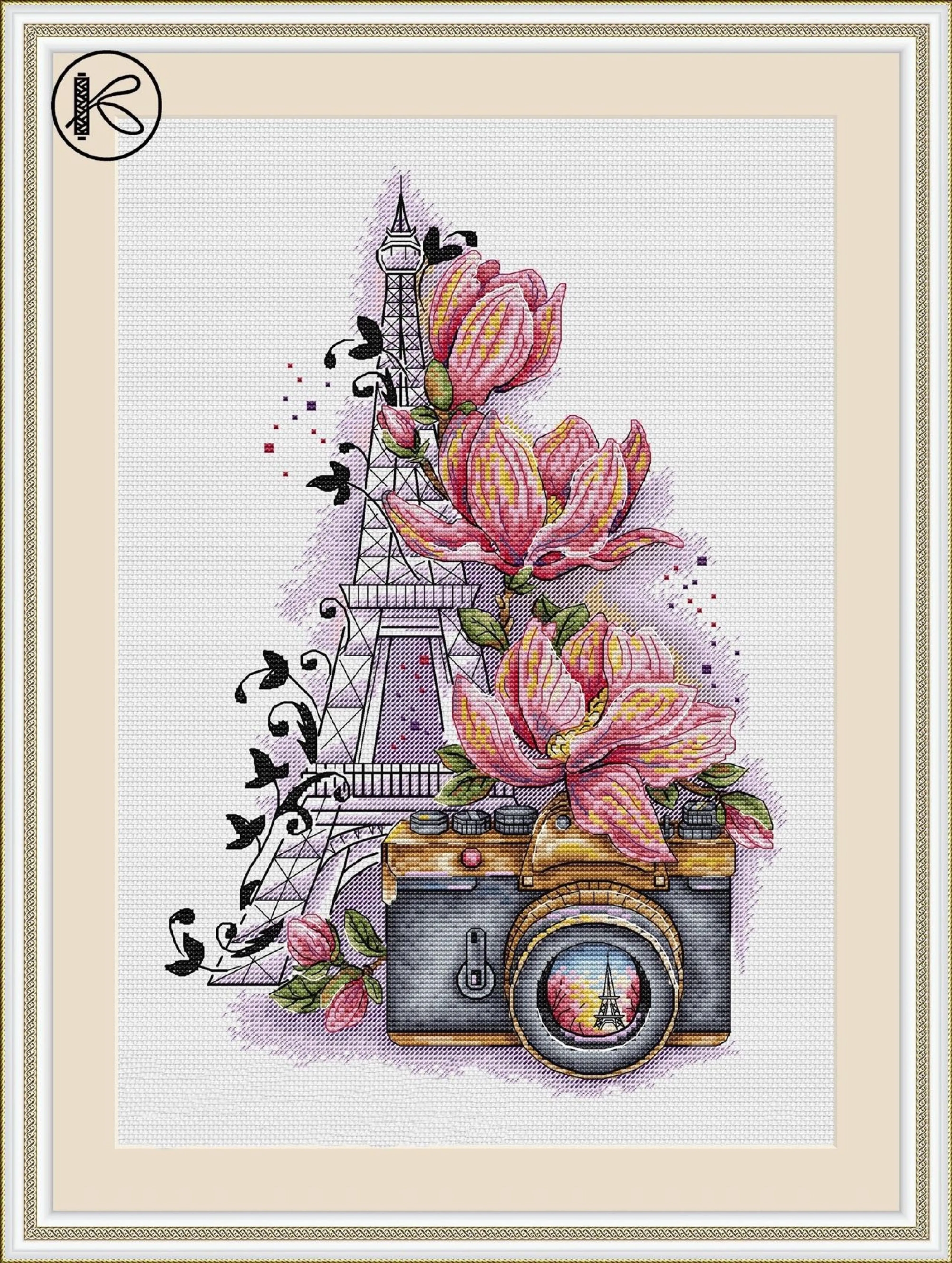 Cross Stitch Kit  Tower Flower Camera 34-46 28ct 32ct 14ct Metallic fabric  Cloth hand Embroidery Material Kit