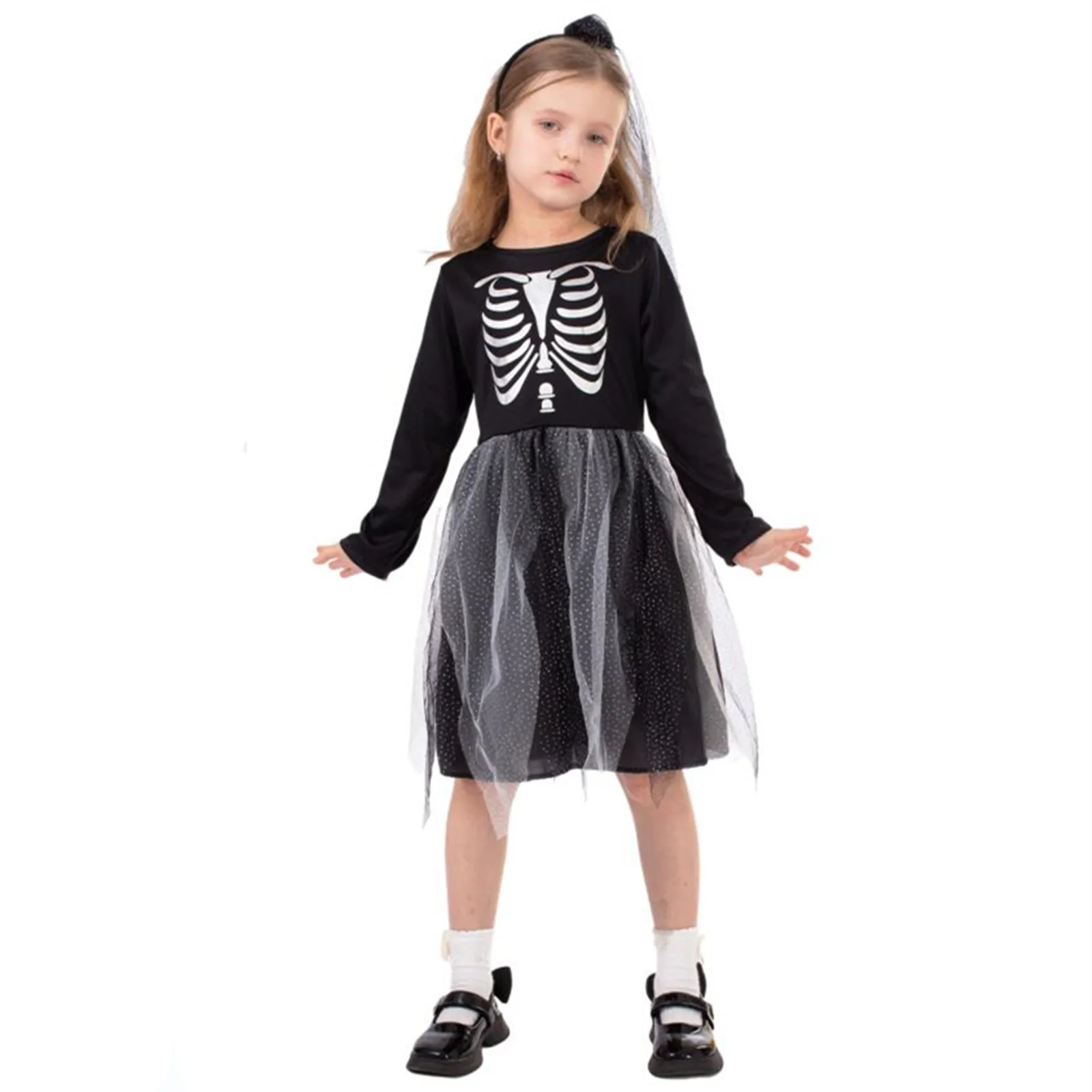 Halloween Skull Skeleton Cosplay Traje para Meninos, Anime Bloodcurd, Jaqueta, Calças sem Camisa, Vestido Menina para Festa de Natal