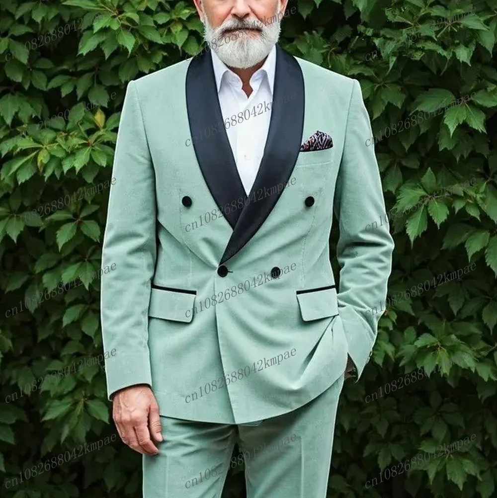 

Новый мятно-зеленый бархатный мужской костюм, деловой костюм для жениха, жениха, свадебной вечеринки, выпускного вечера, мужские смокинги, комплект из 2 предметов, пиджак, брюки
