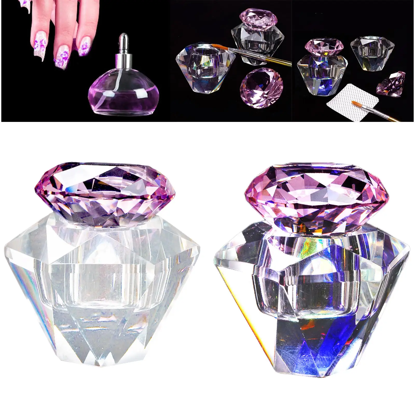 Taza de cristal para decoración de uñas con tapas, equipo, herramientas para decoración de uñas, soporte de cuenco de moda para sujetar polvo líquido acrílico