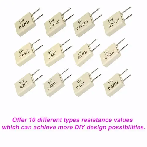 Kit surtido de resistencias de cemento de 5W, 5W, 0,05/0,1/0,15/0,2/0,22/0,25/0,33/0,47/0,5/1 Ohm, 5W