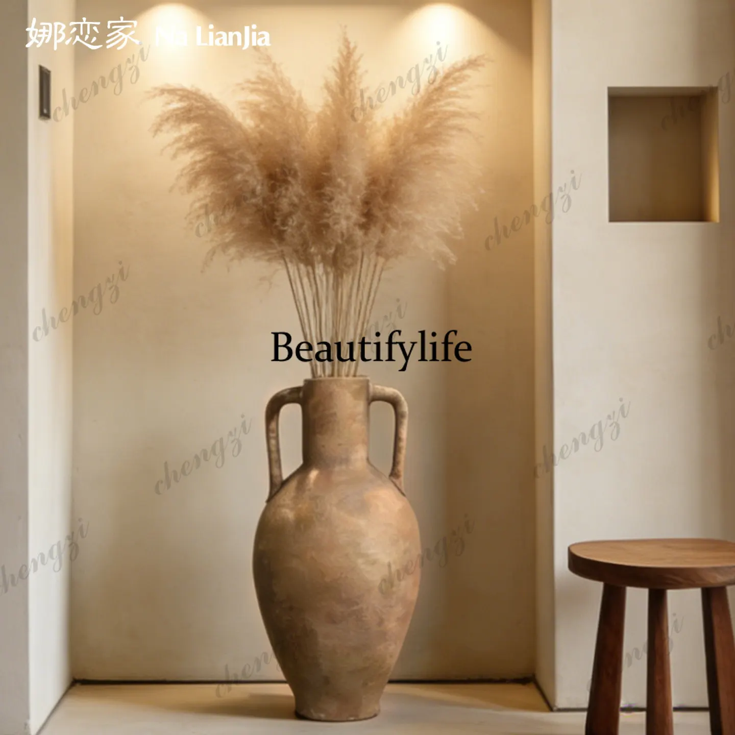 Retro pottery pot Chinese-style floor-to-ceiling large vase ceramic ornament flower arrangement coarse pottery decoration