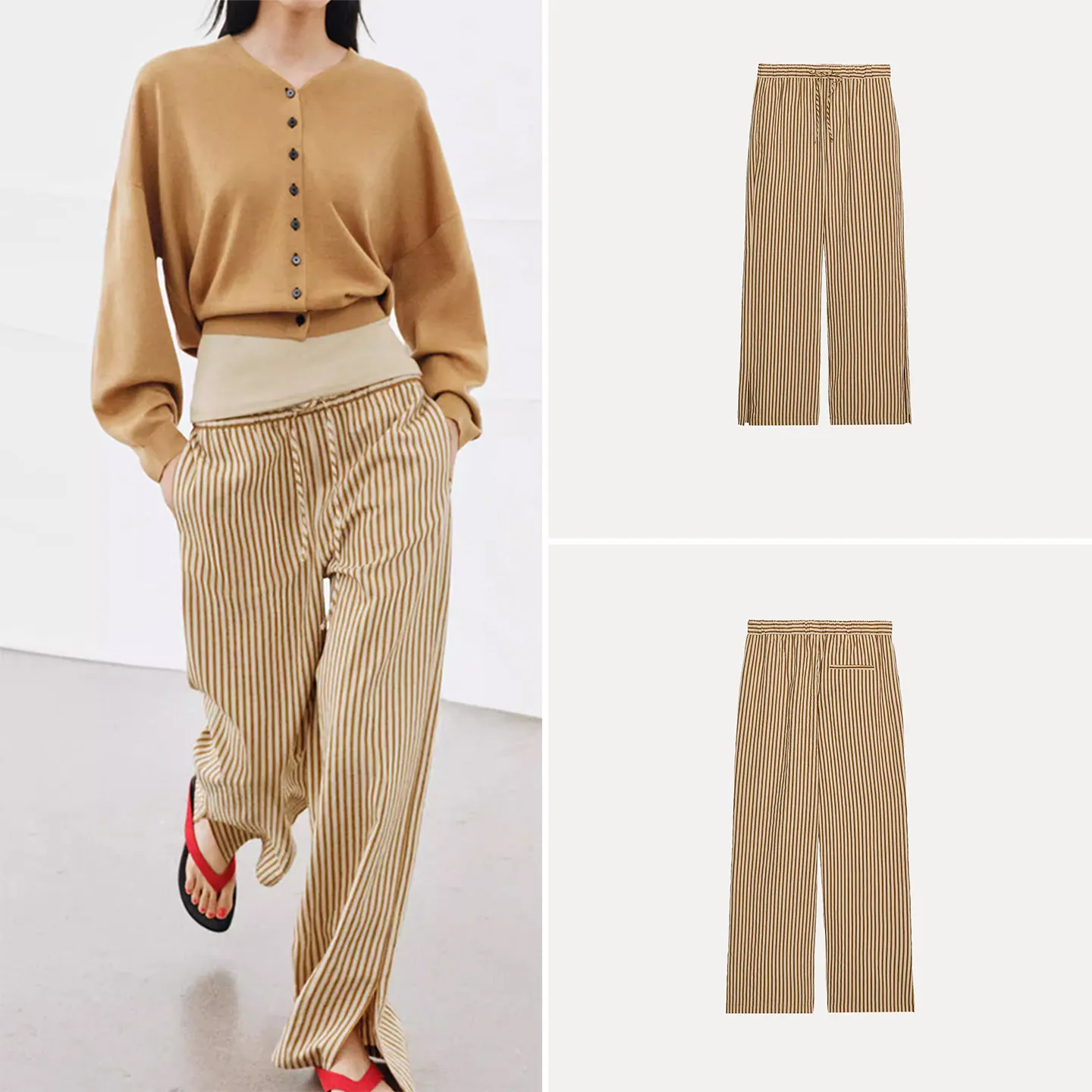 

Модные полосатые брюки-клеш для сна с высокой талией, повседневные широкие брюки для женщин, весна 2026, новинка ZADATA