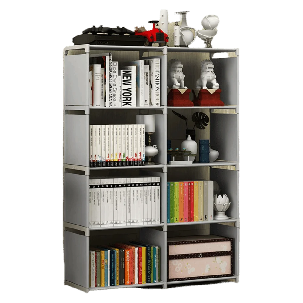 Book Organize Multifunctional 5-Tier Book Shelf Vertical Space-Saving 8 Cube Storage Modern Freestanding Cube Organizer Bedroom