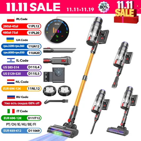 Armo V22 60kPa 600W 전력 휴대용 진공청소기 6 in 1 무선 진공청소기 스마트 홈 LED 디스플레이 이동 가능한 건전지에 있습니다