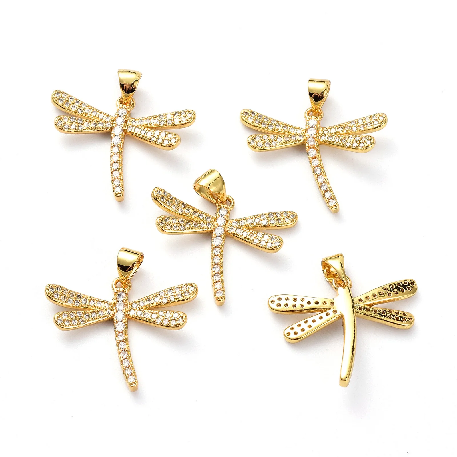 

Pandahall 10Pcs Gold Color Dragonfly Brass Micro Pave Clear Cubic Zirconia Pendants with Jump Ring For Necklace Jewelry Making