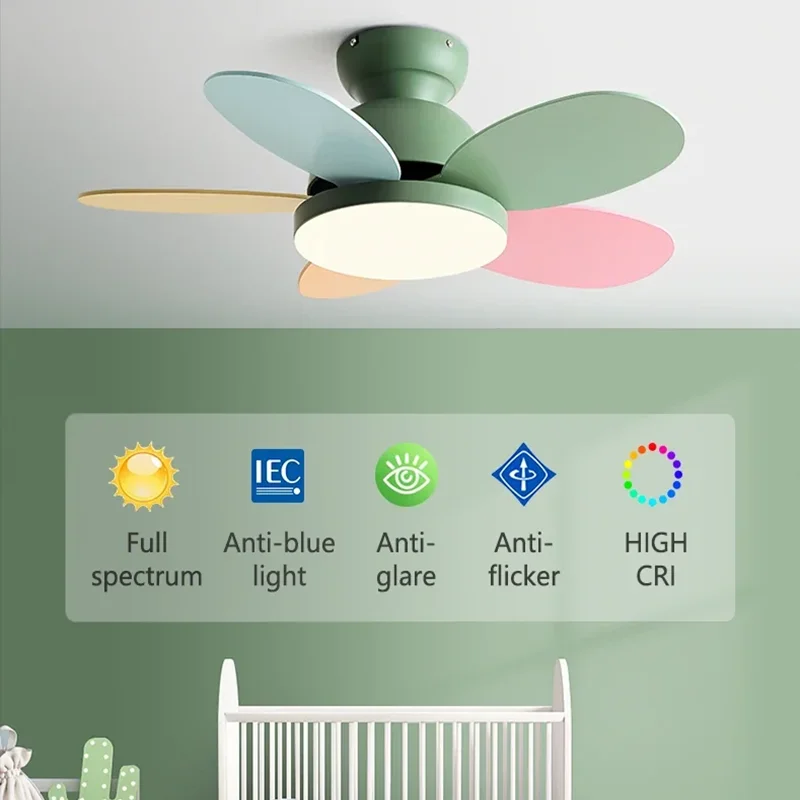 Modern Children Room Ceiling Fan Light 36inch With Light And Control Low Floor Household Fan Support 110V 220V light fixtures