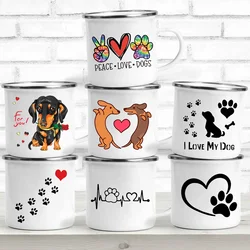 Peace Love Dogs Print Creative Enamel Coffee Mugs Cartoon Dachshunds Dog Paw Party Beer Juice Milk Cups Friend Birthday Gifts