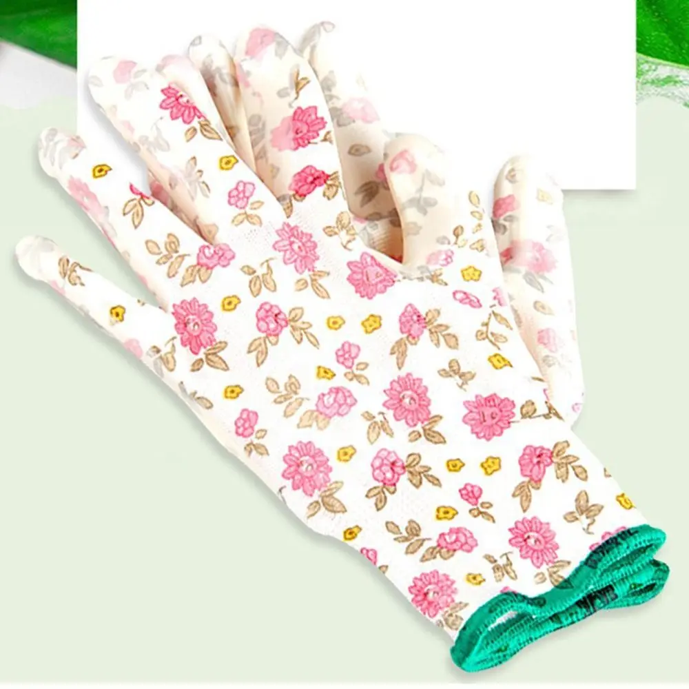 

Pink Floral Pattern Work Gloves Multi-purpose Nitrile Kids Gardening Glove Antiskid Waterproof Protective Mittens Unisex