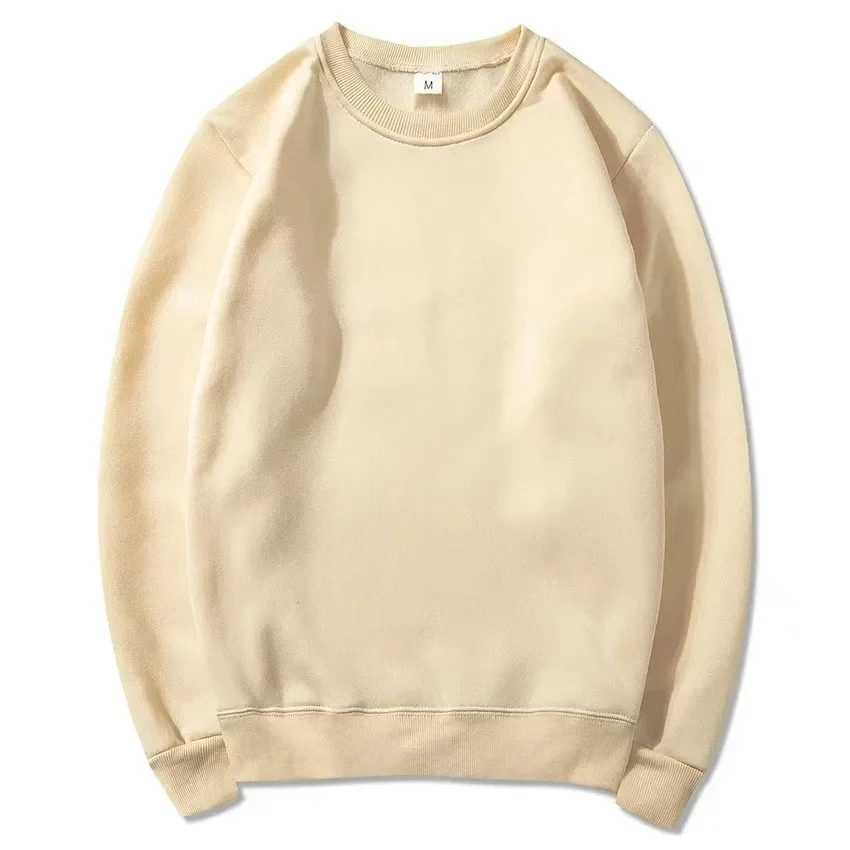 Woman Solid Color O-Neck Sweatshirt Casual Loose Fit Hoodie Harajuku Aesthetic Streetwear Velvet Pullover White Tops Korean Pop