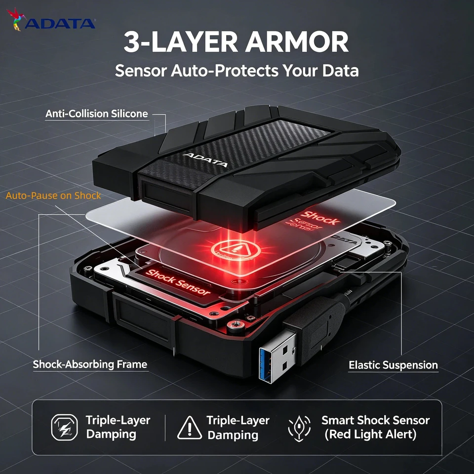 ADATA HD710 Pro 5TB 外付けハードドライブ USB 3.2 IP68 防水耐衝撃