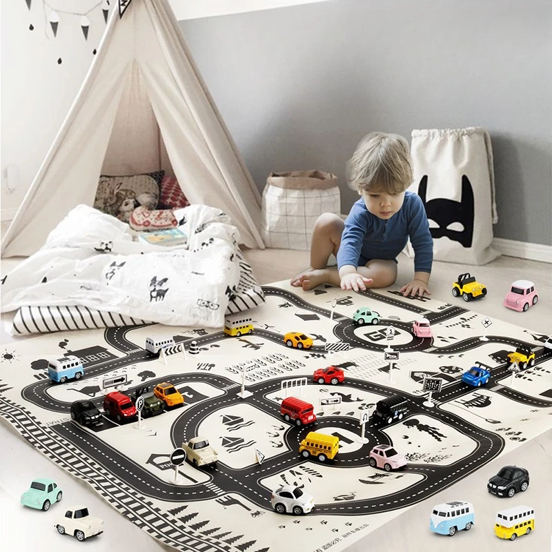 

Cross-border Toys Ins Nordic Black and White 130 * 100 Children's Traffic Parking Lot Map Car Portable Game Mat