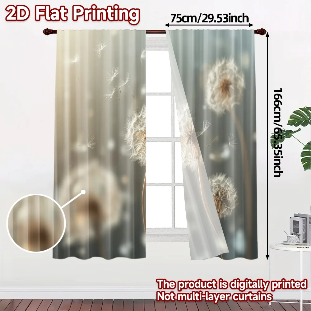 2pcs, 2D FLAT PRINTING Curtains (Without Rod) Dandelion Dreams Modern Window Curtain 100% Polyester Curtains Decorations For