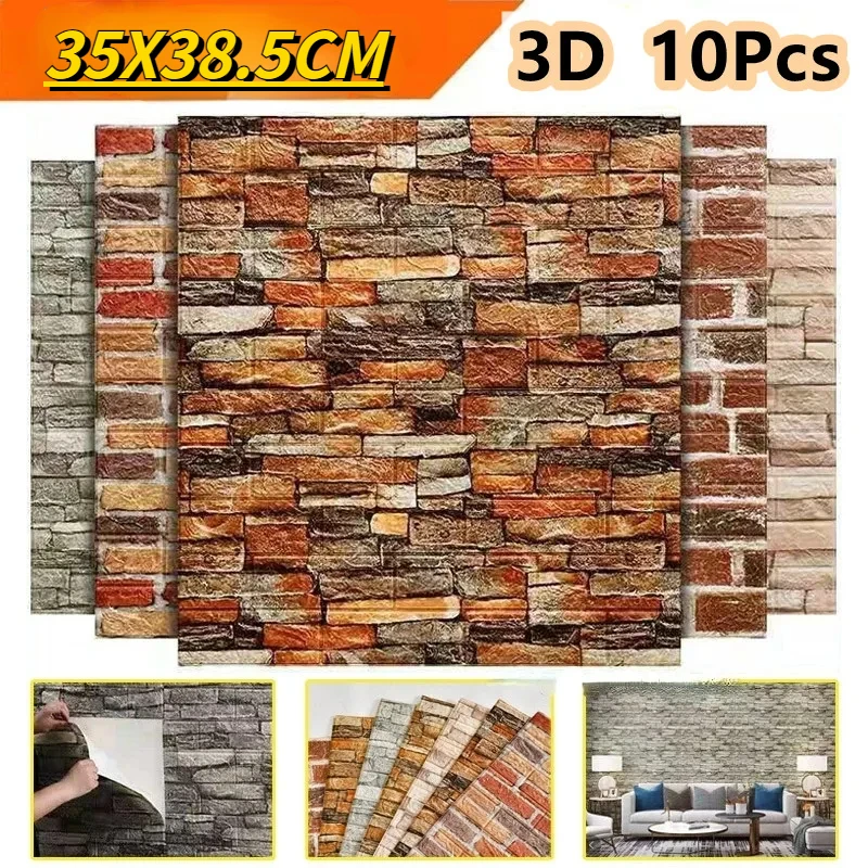 10PCS 38.5cm*35cm 3d Self-adhesive Panels PVC Living Room Decoration Home Wallpaper Brick Pattern Waterproof Wall Sticker Foam