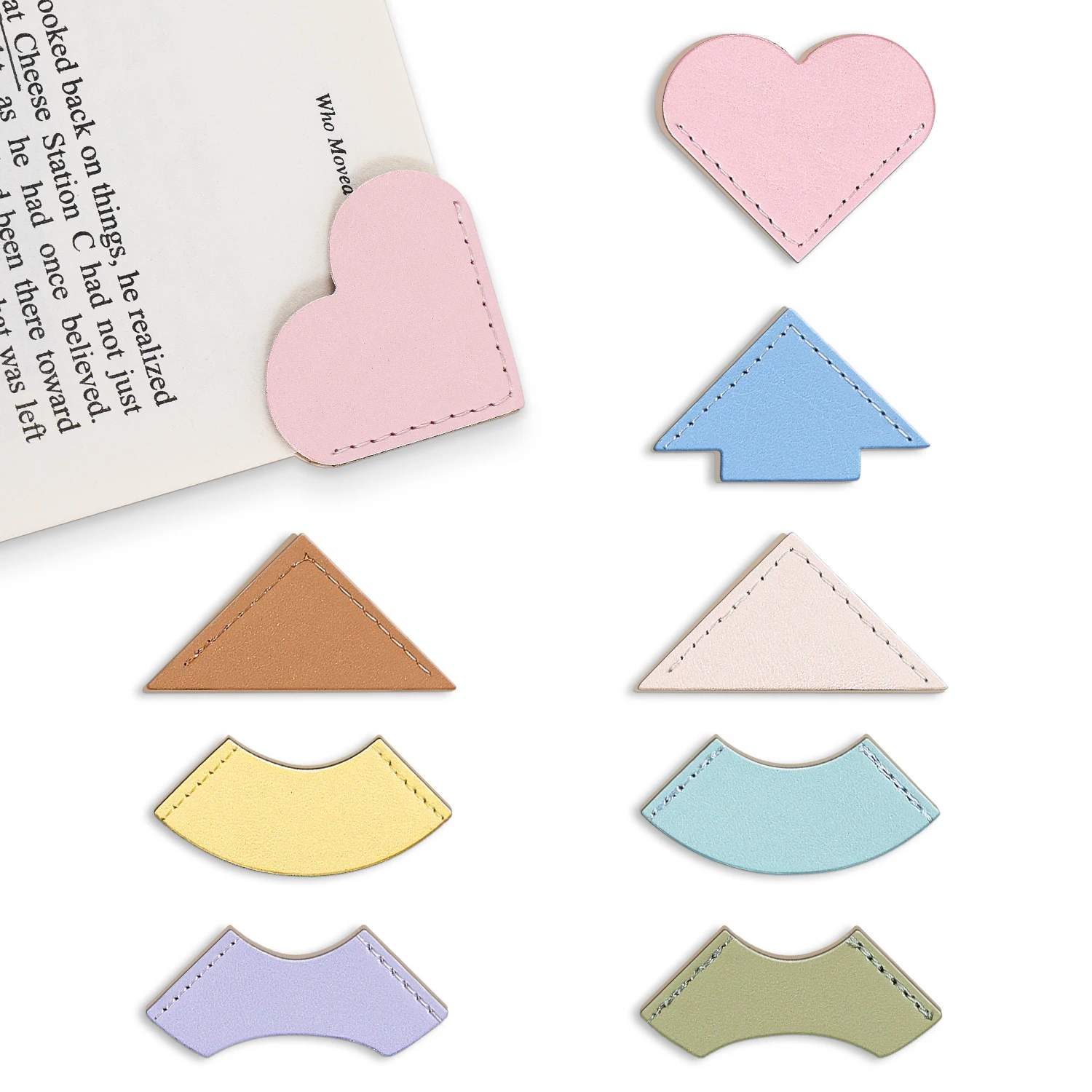 8Pcs Leather Corner Bookmarks, PU Leather Page Markers, Reading Accessories for Book Lovers, Students & Teachers