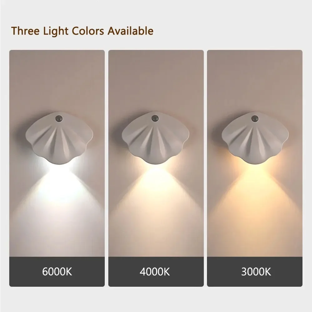 قذيفة على شكل محس حركة الجدار مصباح الأضواء قابلة للشحن المدمج في بطارية 1200mAh غرفة نوم الممر الدرج LED ضوء الليل 2 قطعة