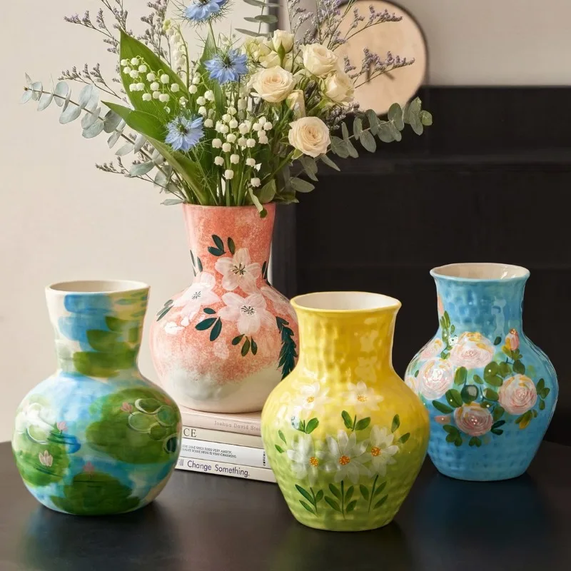 Ceramic emotional stability vase ornament, living room flower arrangement retro art light luxury, high-end public decoration