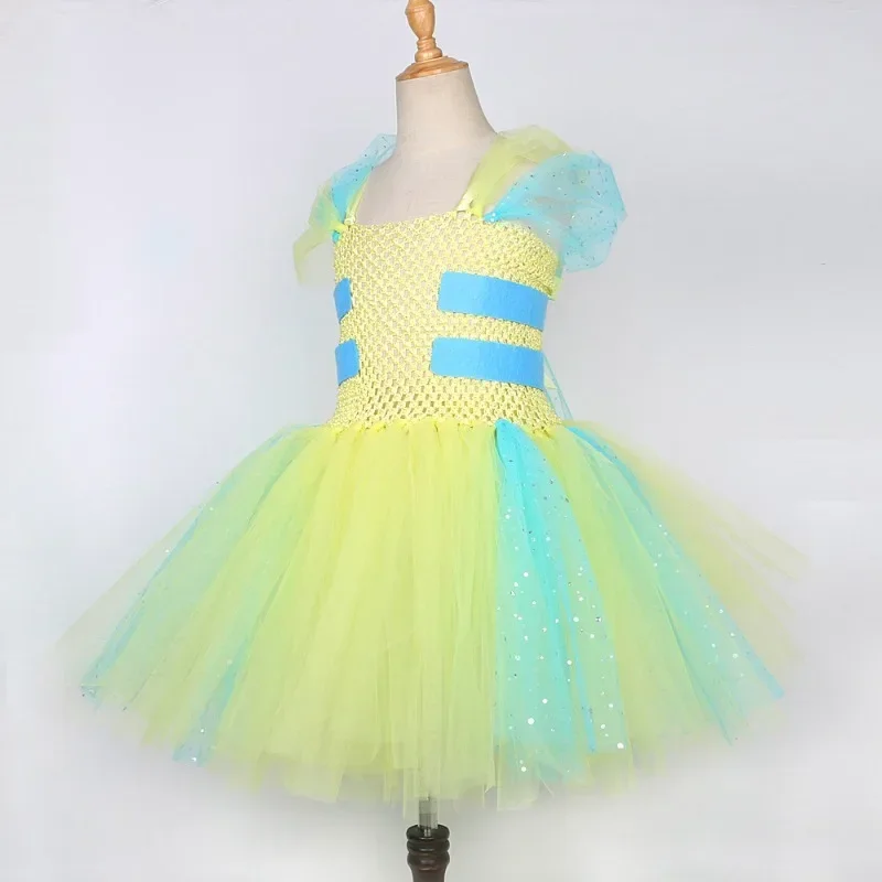 Girls' Sequin Princess Tulle Tutu Dress, Ocean Fish Pattern Mesh Outfit, Kids Costume for Children's Day, Halloween Party Stage