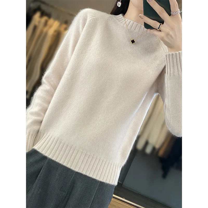 Jueqi Autumn and Winter New Women's Cashmere Sweater Round Neck Pullover Sweater 100% Pure Wool Bottom RT-928