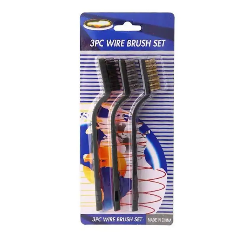 Scrub Brush With Handle Heavy Duty 3Pcs Wire Clean Brush Set With Handle Portable Cooktop Brush For Home Kitchen Cleaning