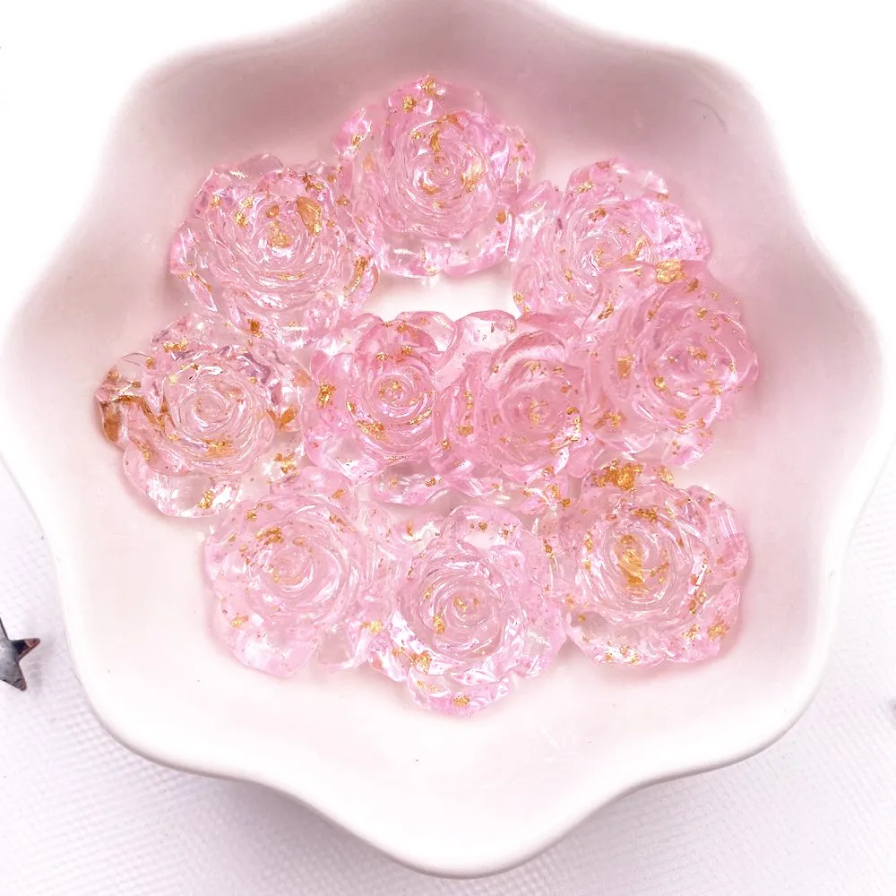 16 sztuk 18mm żywica złota folia róża Flatback kwiat Rhinestone klejnoty figurki ogrodowe księga gości ślubne aplikacje rzemiosło DIY OL54 — zdjęcie 6