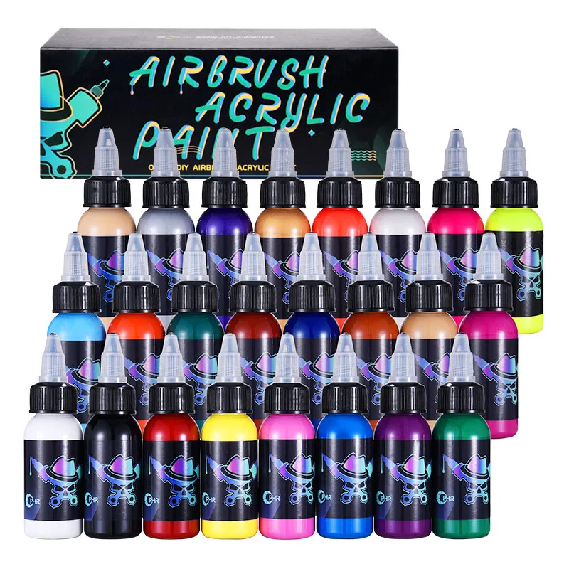 30ml Water Based Acrylic Airbrush Paint Set 12/24 Colors Model Kit Miniature Figure DIY Hand Painting Pigment for Hobby Craft