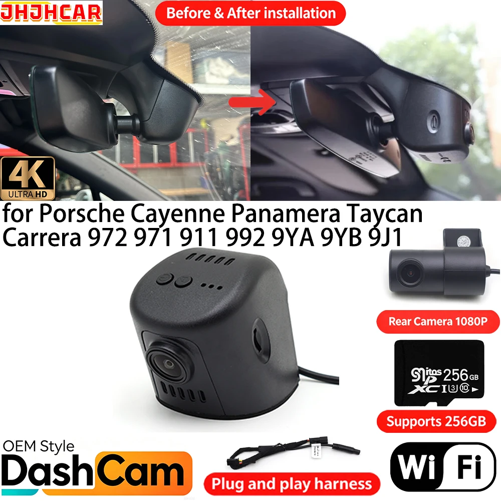 for Porsche Cayenne Panamera Taycan Carrera 972 971 911 992 9YA 9YB 9J1 ﻿Wifi DVR 4K Dash Cam Front Rear Camera Video Recorder