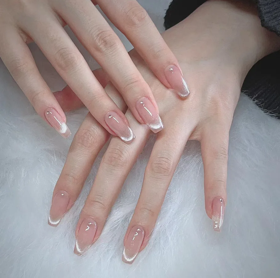Faux ongles yeux de chat rose, faits à la main, à pression, avec nœud papillon, motifs de cœur d'amour, couverture complète, pointes pour femmes, manucure à faire soi-même
